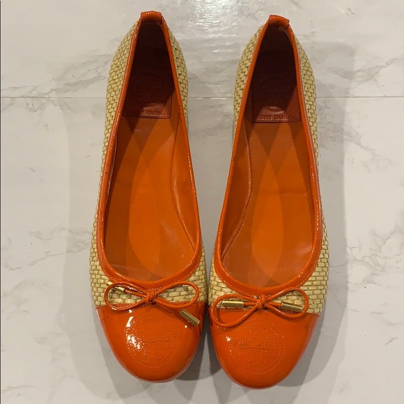Tory Burch Shoes - Tory Burch orange cap and woven flats Tory Burch Shoes - Tory Burch orange cap and woven flats